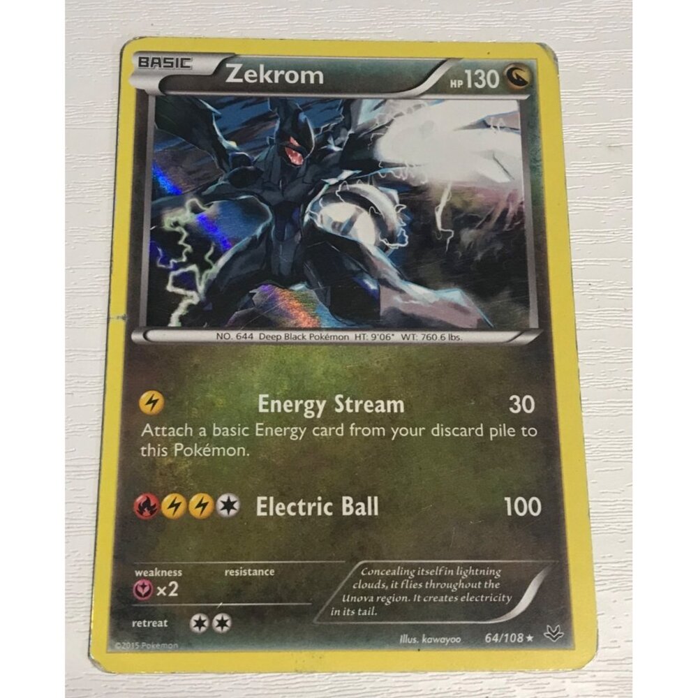 Pokémon Card Zekrom 64/108 Holo Rare Black & White Series TCG Collectible 2015